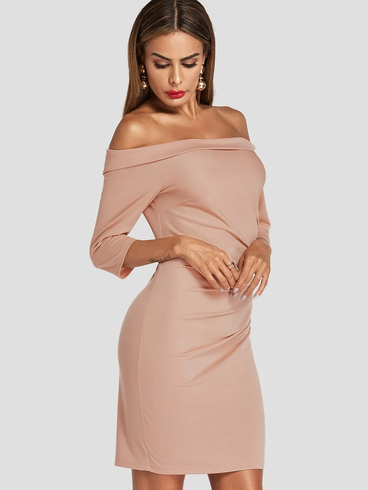 Wholesale Off The Shoulder 3/4 Sleeve Length Backless Bodycon Dresses