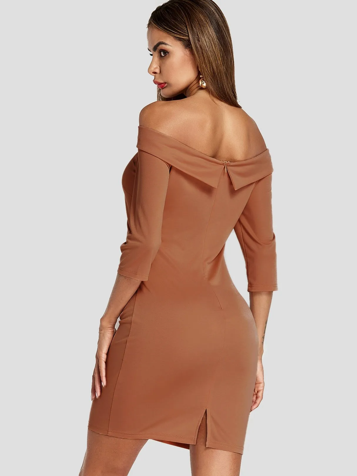 Wholesale Off The Shoulder 3/4 Sleeve Length Backless Bodycon Dresses