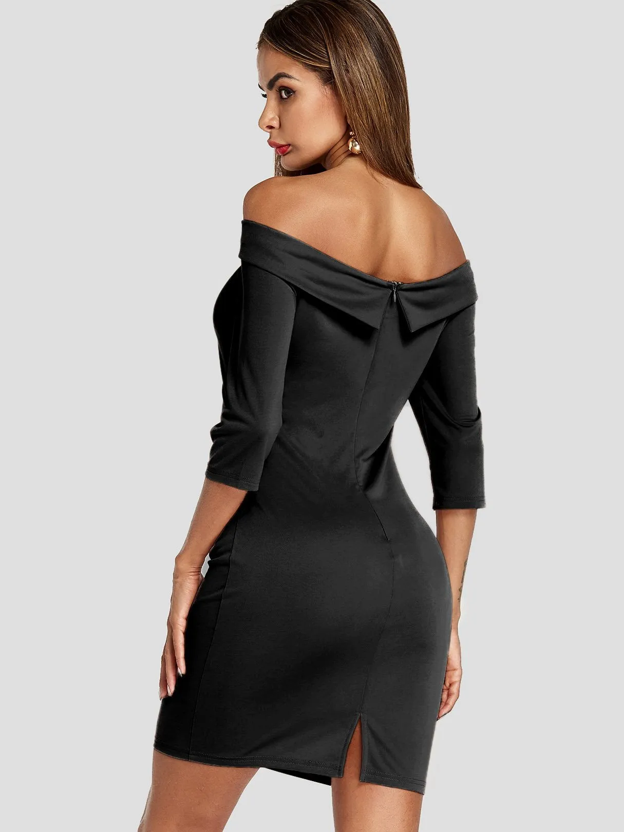 Wholesale Off The Shoulder 3/4 Sleeve Length Backless Bodycon Dresses