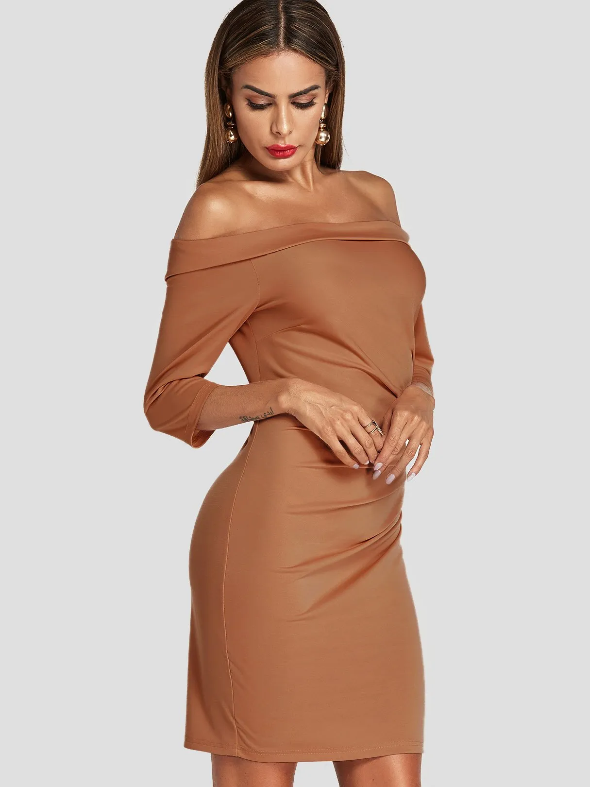 Wholesale Off The Shoulder 3/4 Sleeve Length Backless Bodycon Dresses