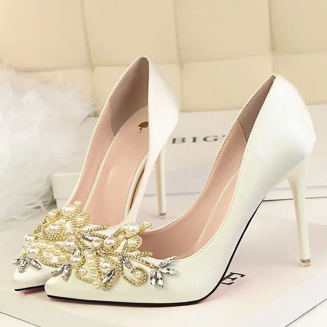 Women Pumps String Bead High Heels Shoes Fashion Crystal Women Heel Shoes Bride Wedding Shoes