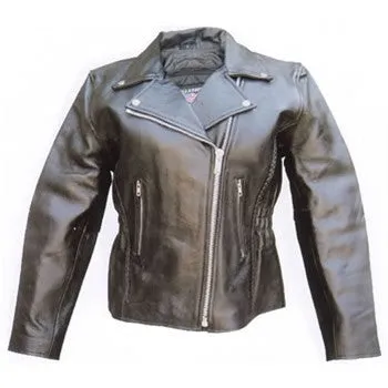 Women's Black Braided Leather Motorcycle Jacket with Studded Back